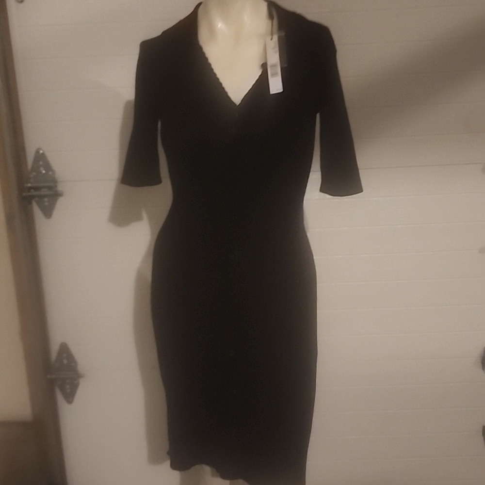 ELIE TAHARI RIBBED BUTTON DOWN SHORT BLACK DRESS SIZE XS